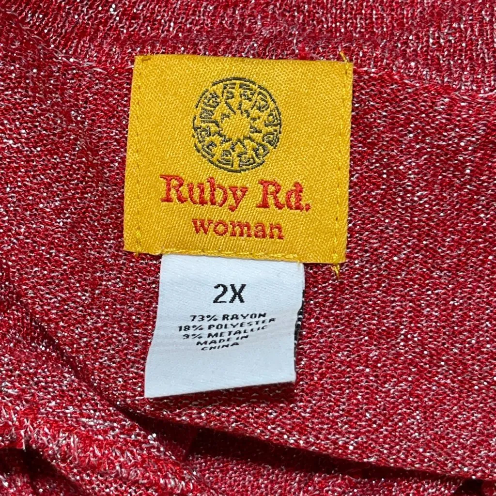 Ruby Rd Woman Sparkle Red Cardigan Sweater Size 2X Open Front Longline - Image 5