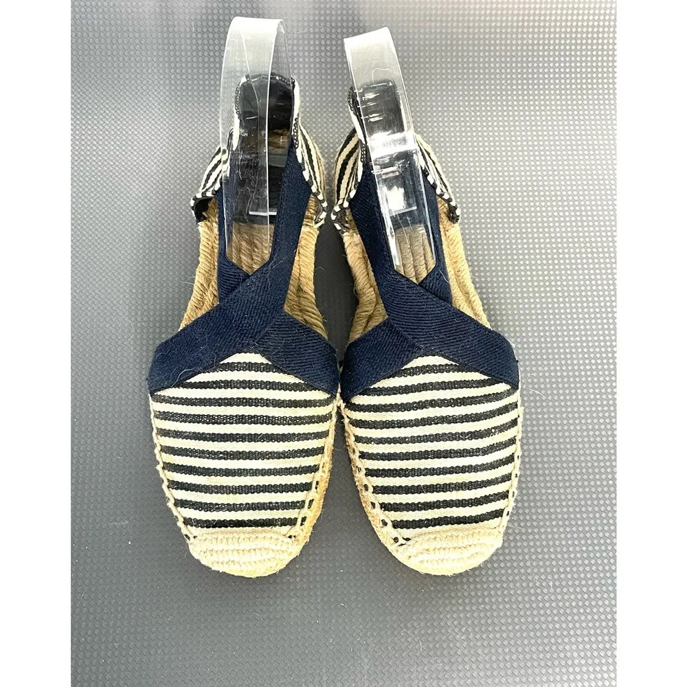 Tory Burch Catalina Canvas Flat Espadrilles Blue White Logo Size 7 - Image 3