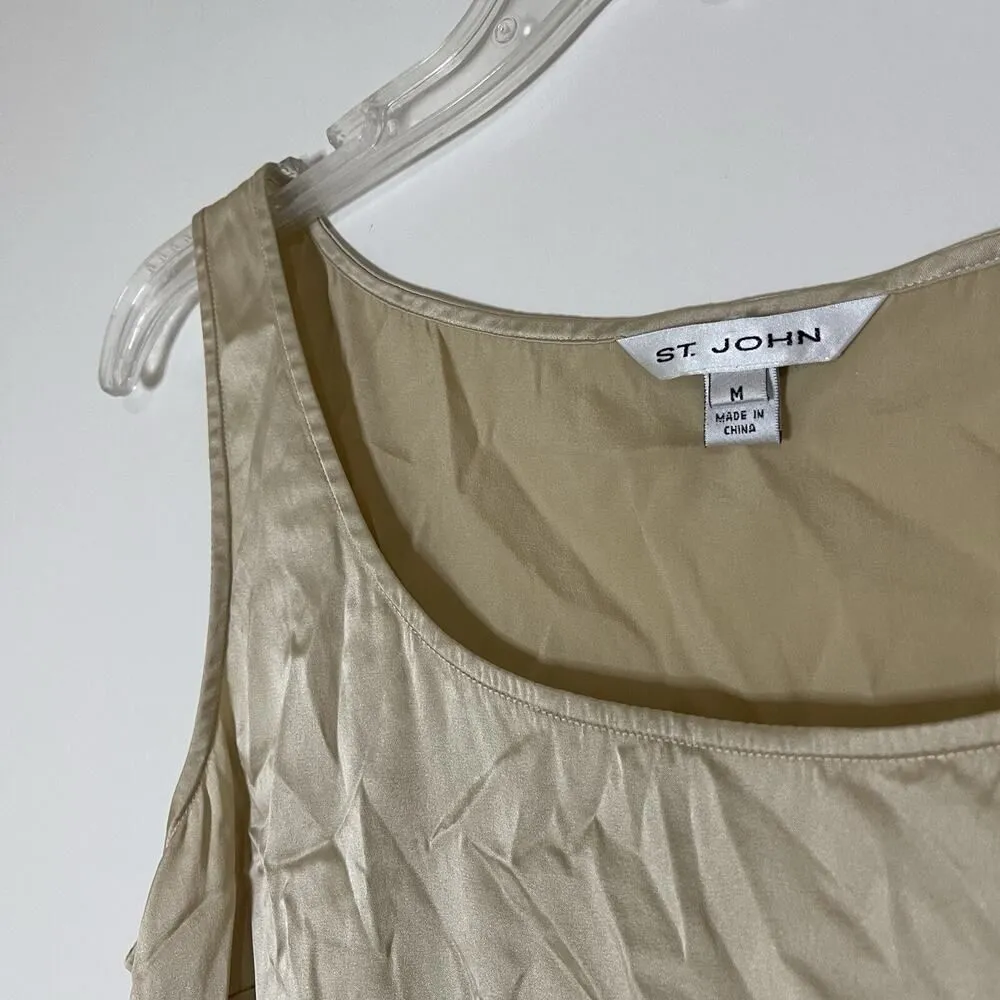 ST. JOHN golden beige silk shell round neck tank top size medium - Image 2
