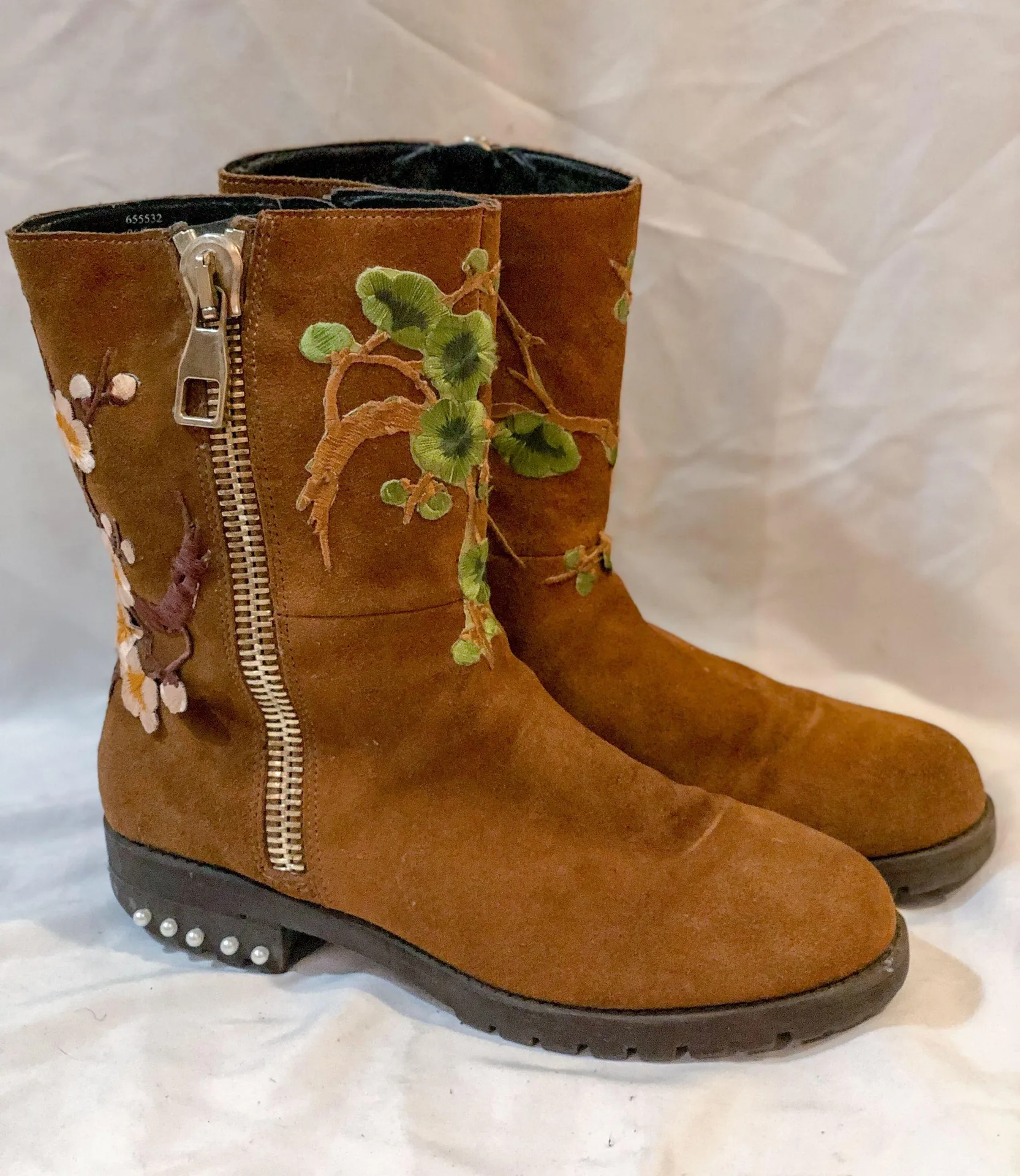 Embroidered Tan Boots Size 10 - Image 2