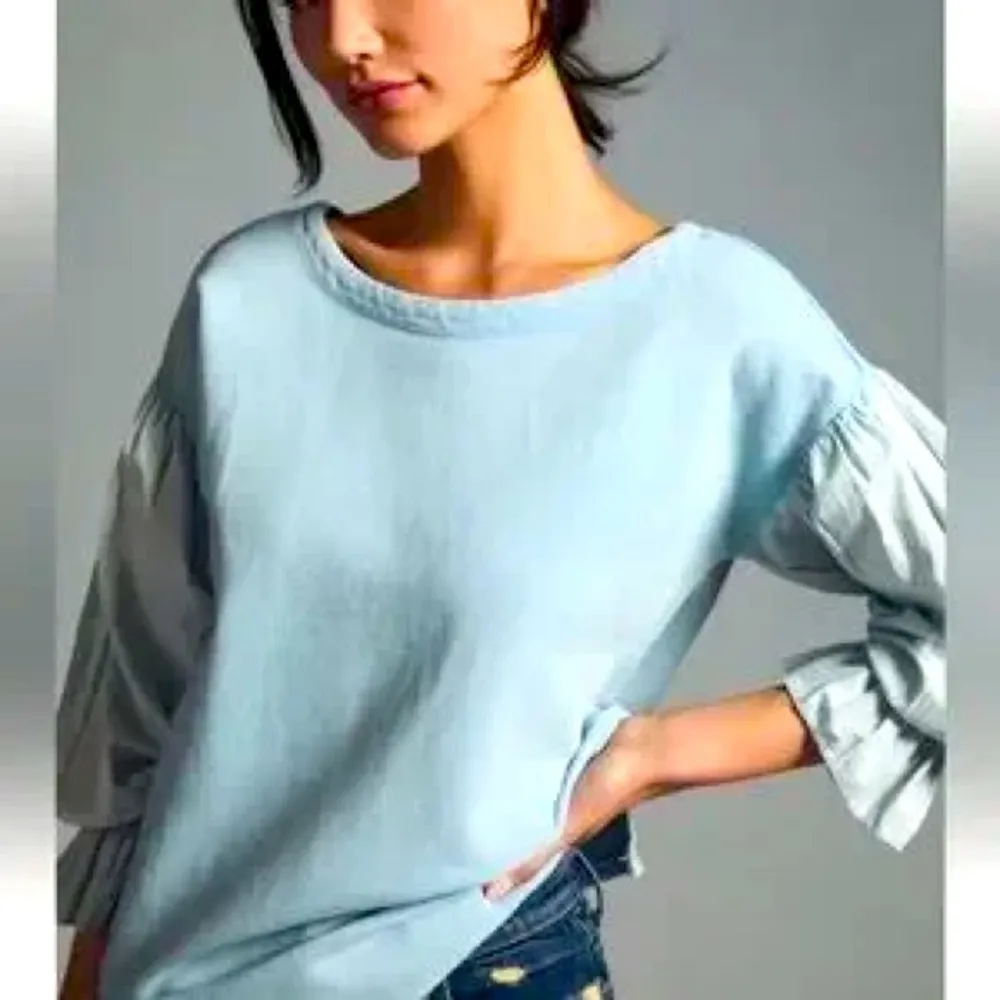 Anthropologie Pilcro Sky Blue Mixed Media Cotton Pullover Sweatshirt XXS - Image 2