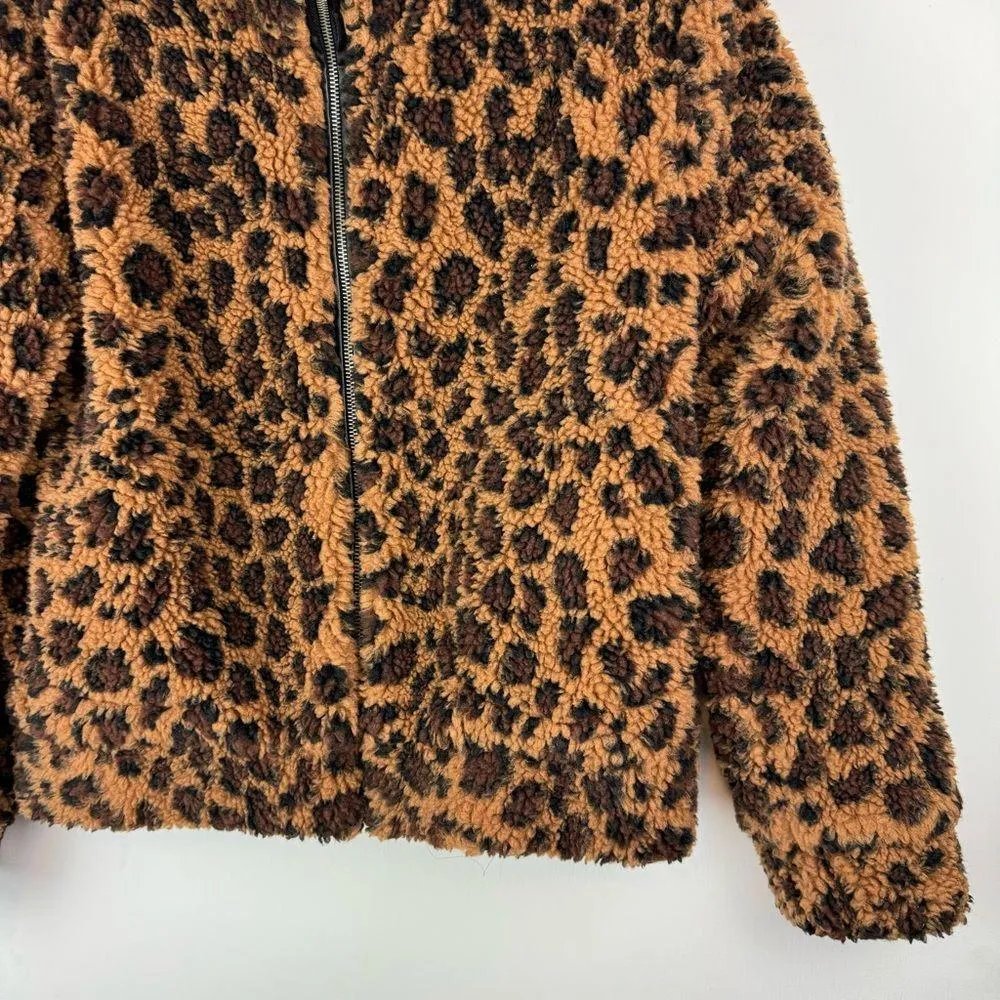 BB Dakota Leopard Sherpa Jacket Bomber Sz Small Animal Print - Image 12