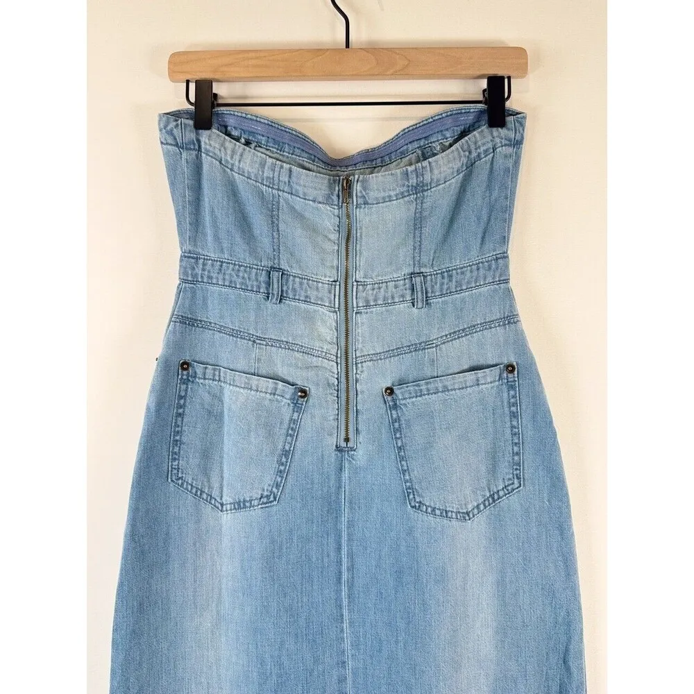 NWT Free People Dress Blue Picture Perfect Midi Denim Strapless Jean Size 2 - Image 10