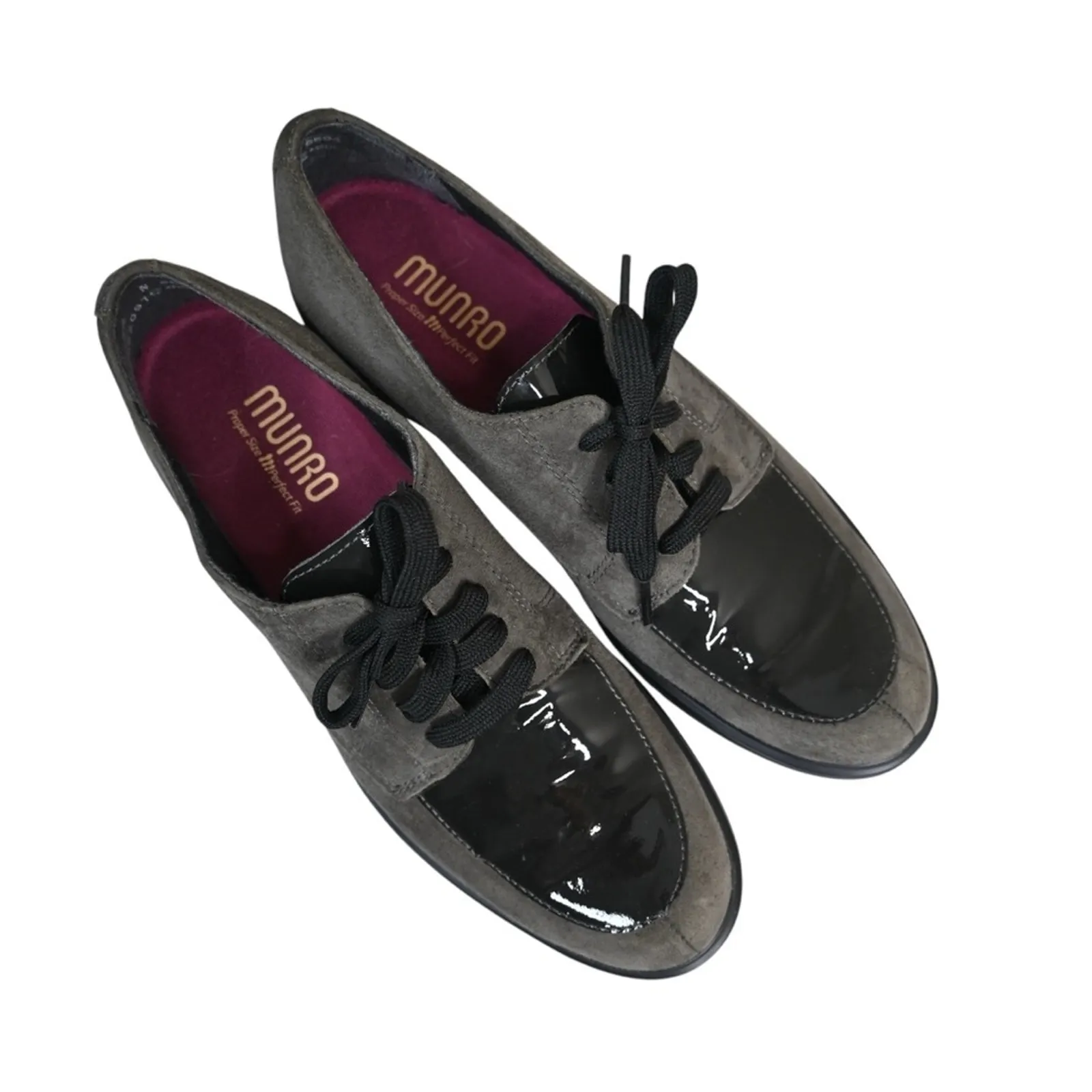 Munro Womens 8.5N Veranda Brown Suede Patent Leather Lace Up Oxford - Image 3