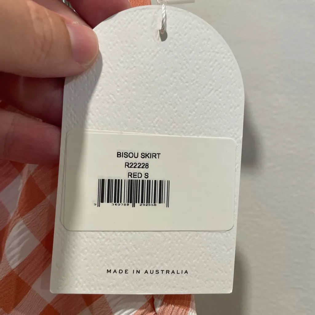 Rumer Bisou Ruched‎ Gingham Maxi Skirt Size S Red - Image 8