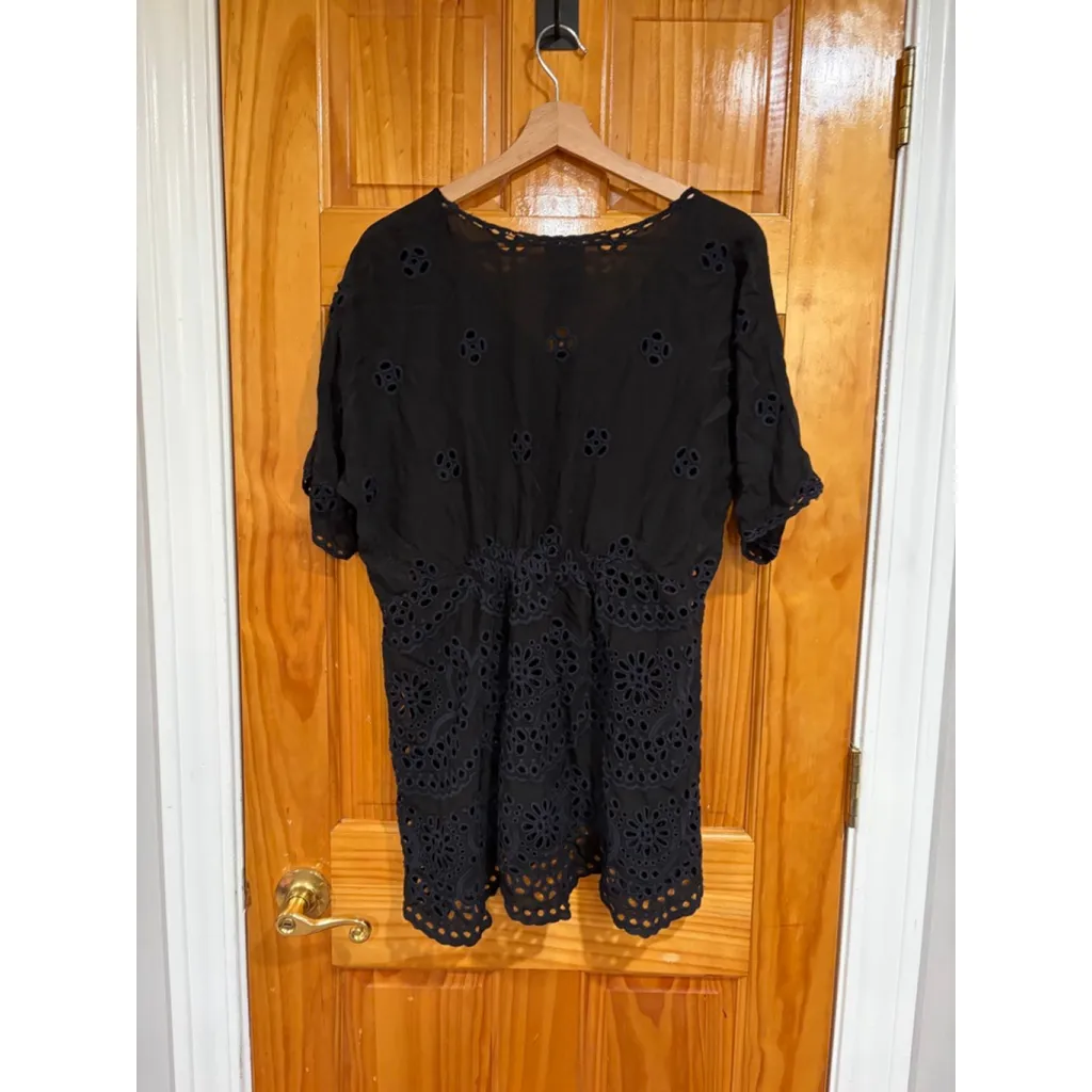 Johnny Was Black Eyelet Cutwork Tunic Top Short Sleeve Boho Size S - Image 3