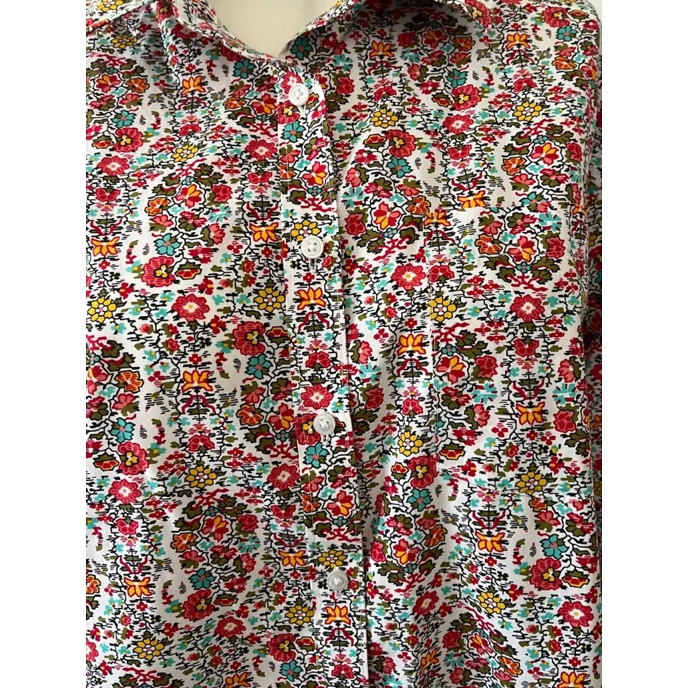 Lands' End No Iron Supima Country Rustic Wester Floral Print Shirt Size 14 - Image 2