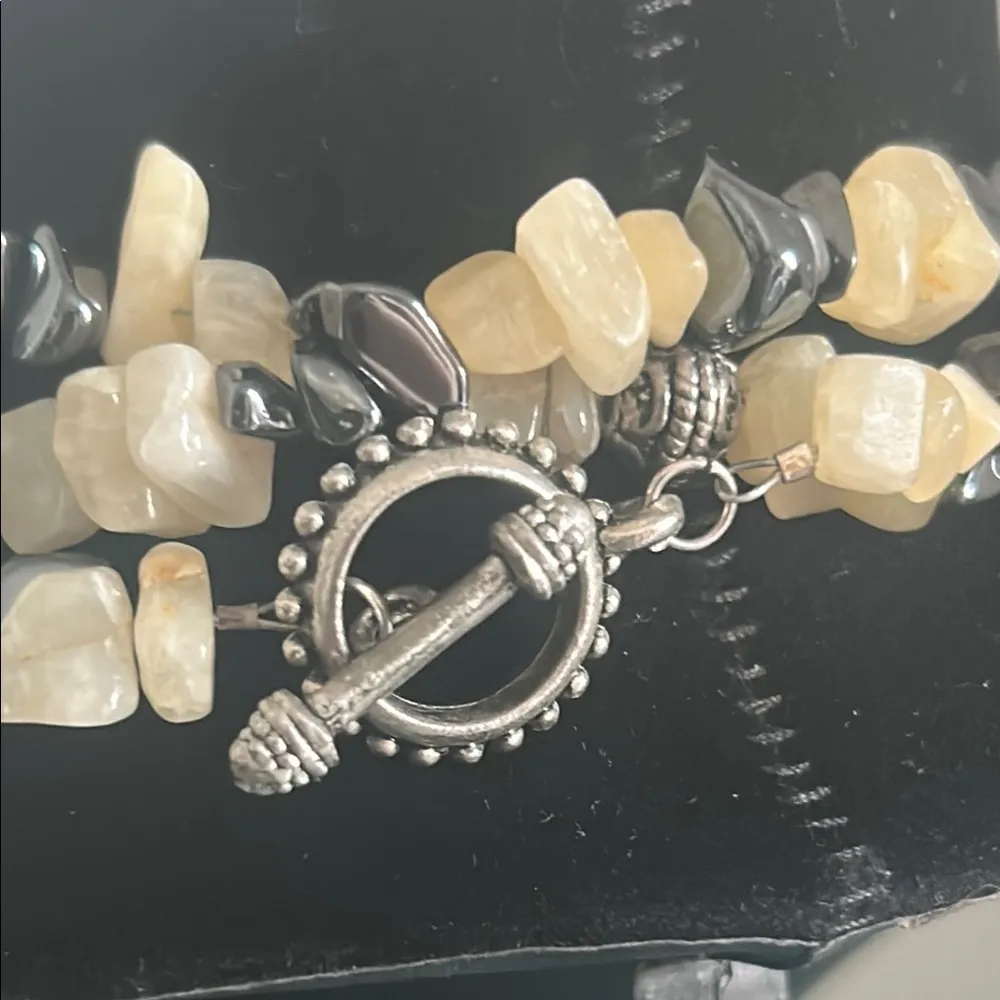 53” Hematite Citrine Chipped Gemstone and Silver Tone Tibetan Beaded Necklace Black - Image 4