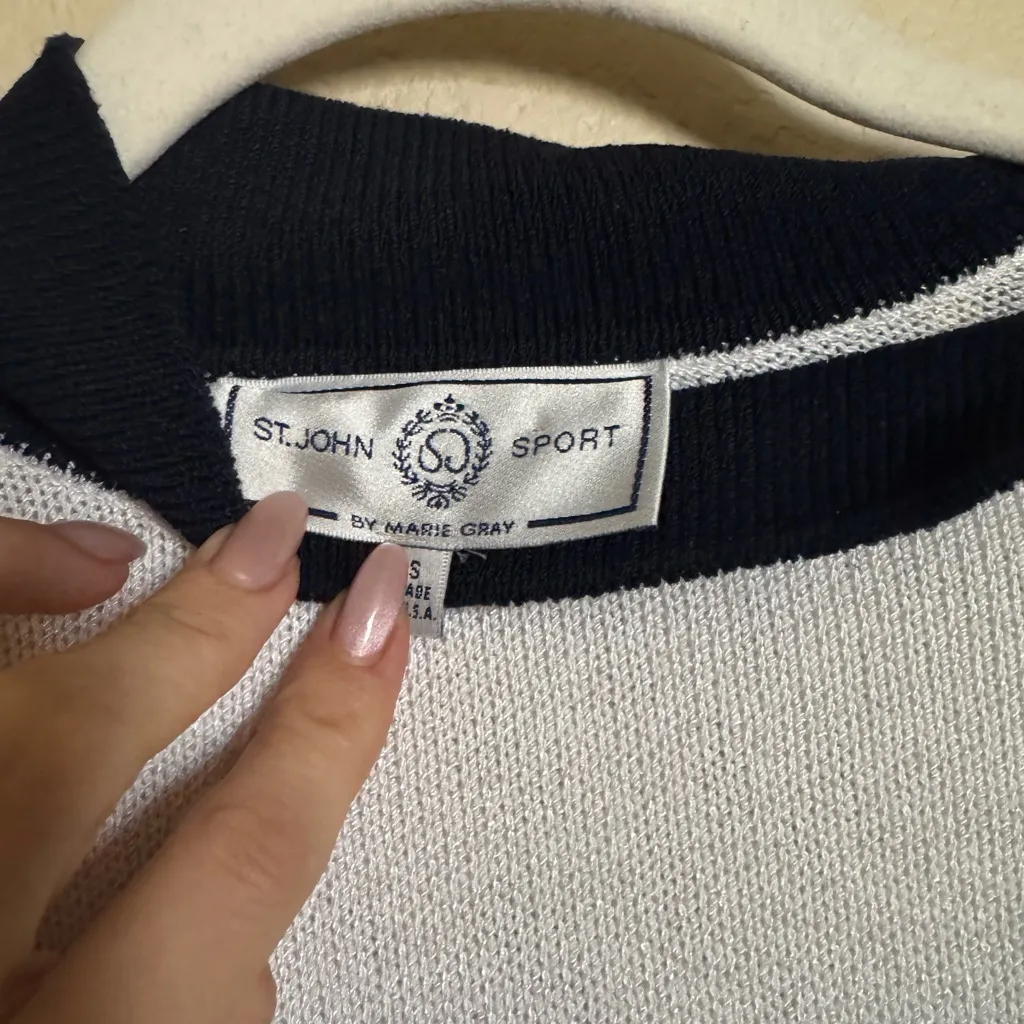 Vintage St. John Sport Striped Emblem Marine Mock Neck Sweater Size Small - Image 3