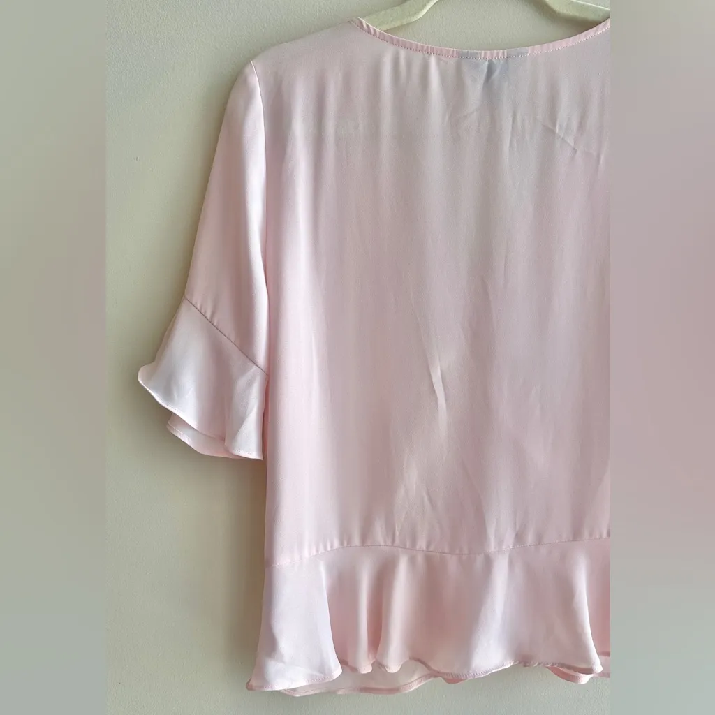 Belle Sky Ballerina Pink Ruched V-Neck Blouse, Size Medium - Image 14
