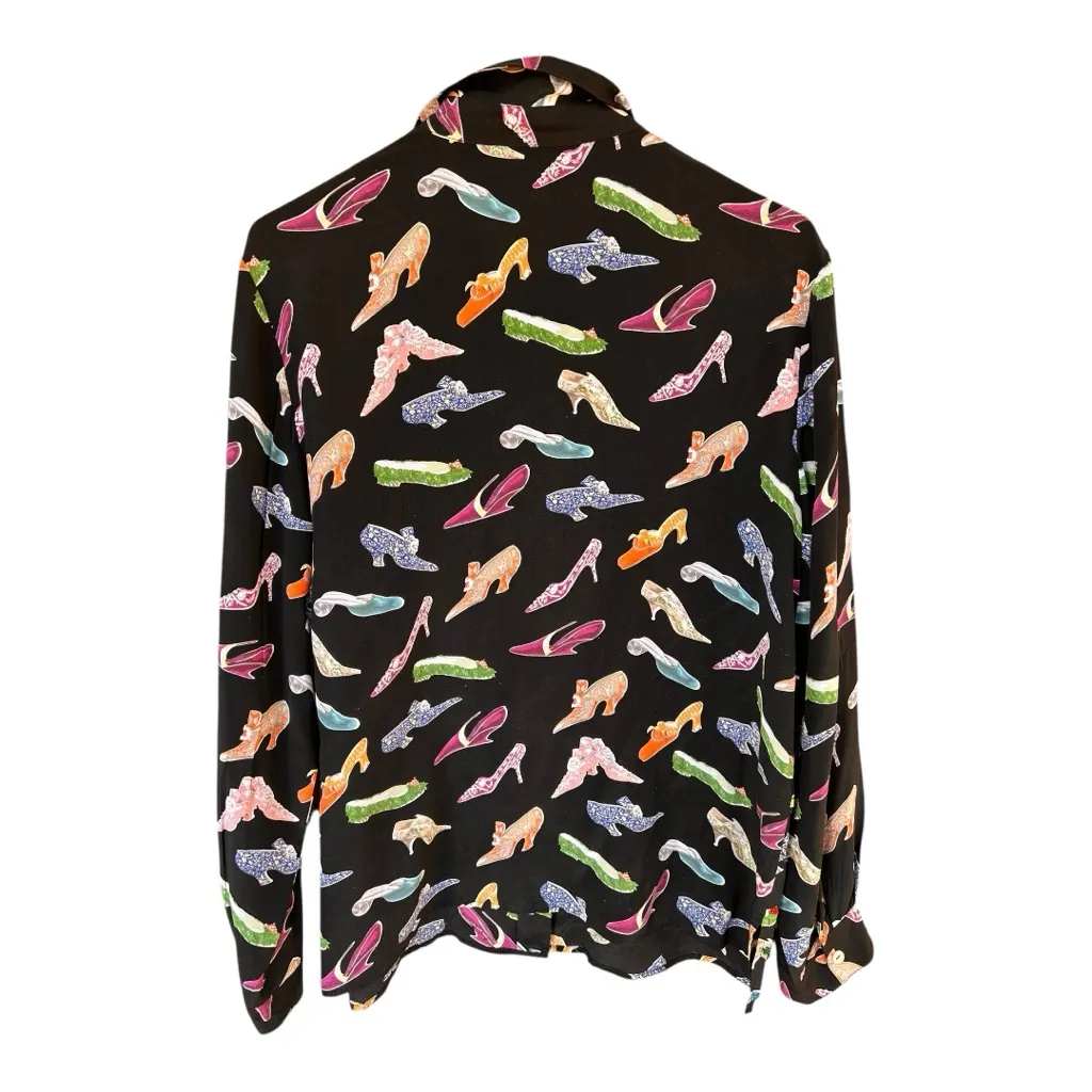 Nicole Taylor colorful heel print 100% silk with beading Novelty Size Large Black - Image 3