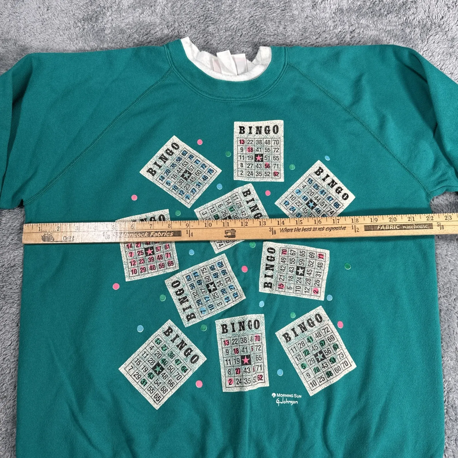 Vintage Morning Sun 80s Teal Bingo Granny Sweatshirt SZ XL Retro Classic USA - Image 6