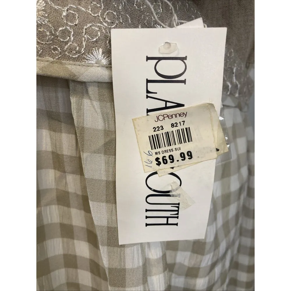 Vintage Plaza South Dress Women’s 14 Cottage Core Gingham Embroider Prairie NEW White - Image 8