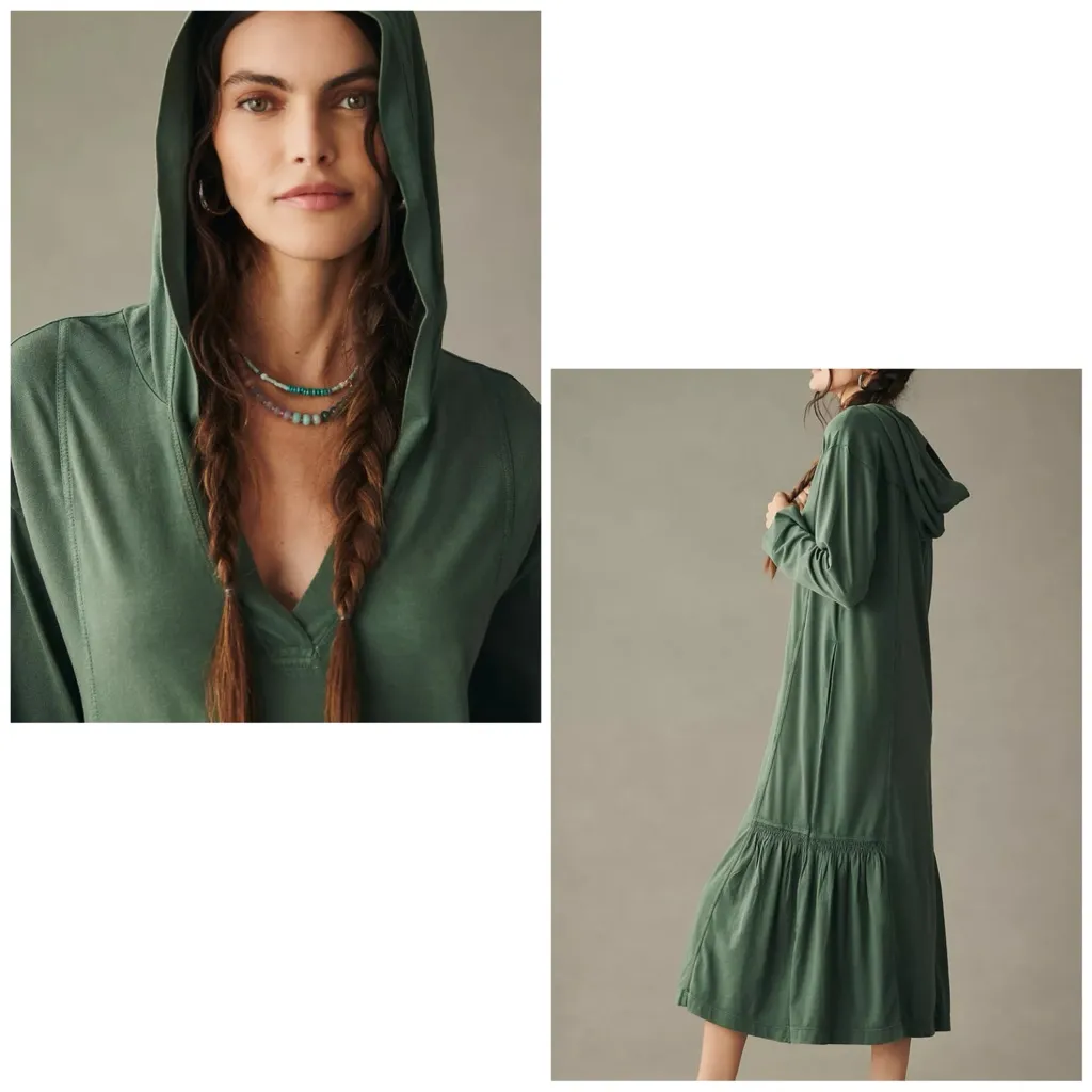 Daily Practice Anthropologie Long Sleeve Hooded Midi Dress Large Boho Oversized - Image 7