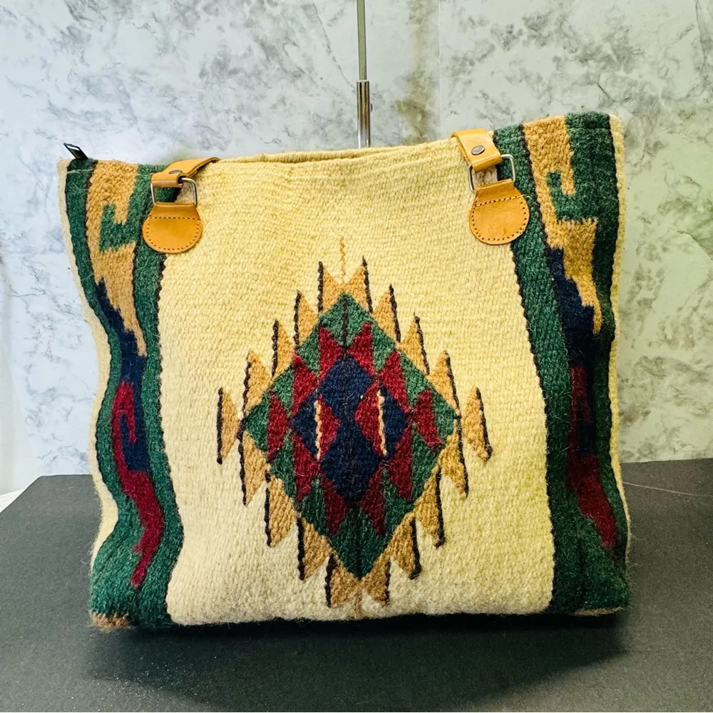 Wool Purse Modern Hand Woven Large Southwestern Laptop Bag Tote - Image 2