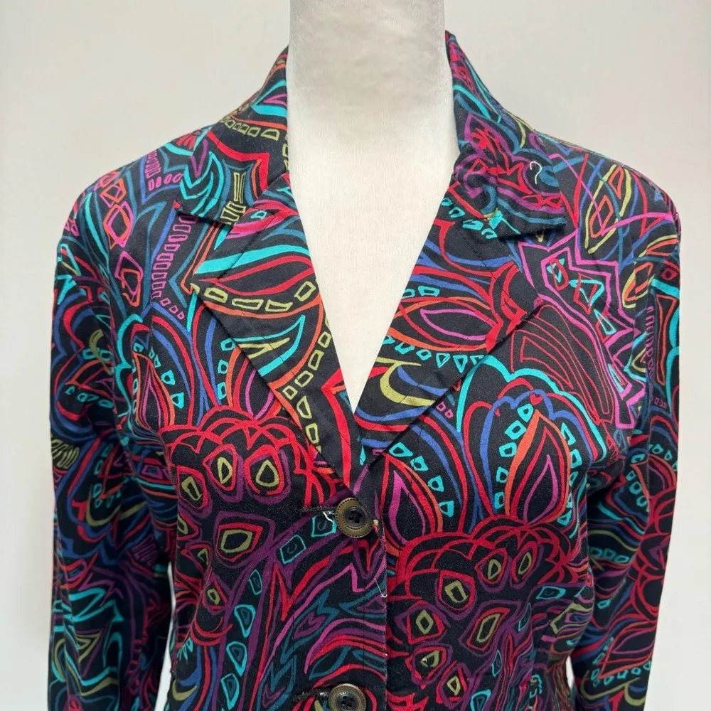 Chico’s Black Multicolor Geo Print Button Front Long Sleeve Jacket with Pockets - Image 6
