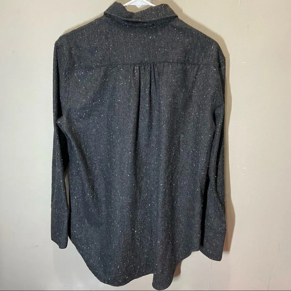 Storia Peplum Button Down Shirt Wool Hand Pockets Confetti Gray Medium - Image 4