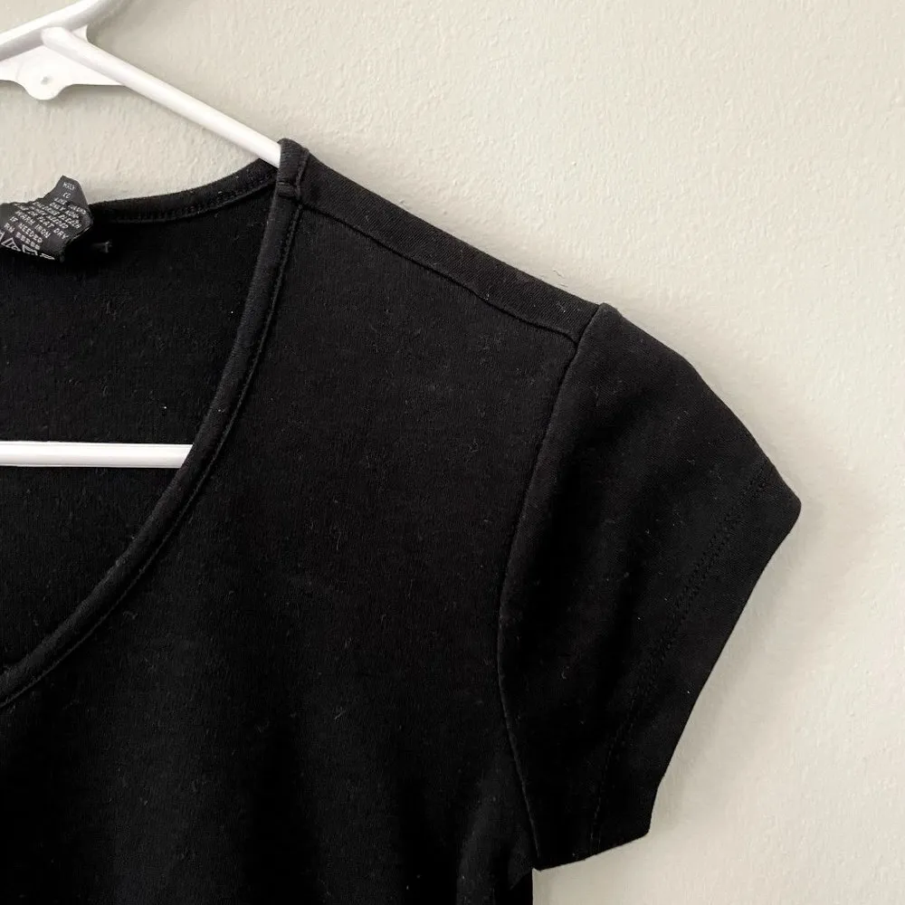 Express short sleeved cropped black summer t-shirt casual cotton women size M - Image 2