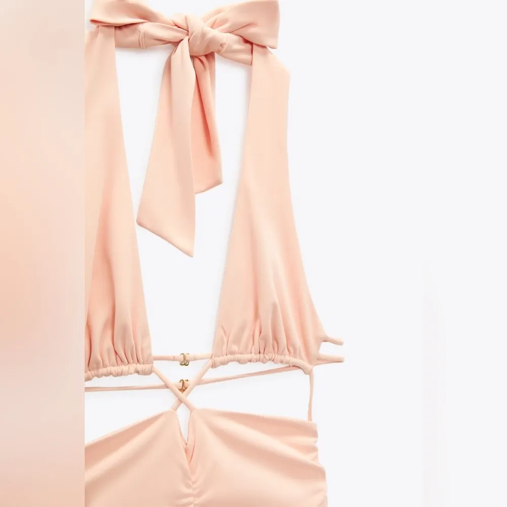 Zara MiNi DRESS W/ HALTER V-NECKLINE & TIES Draped Skirt Size S NEW - Image 7