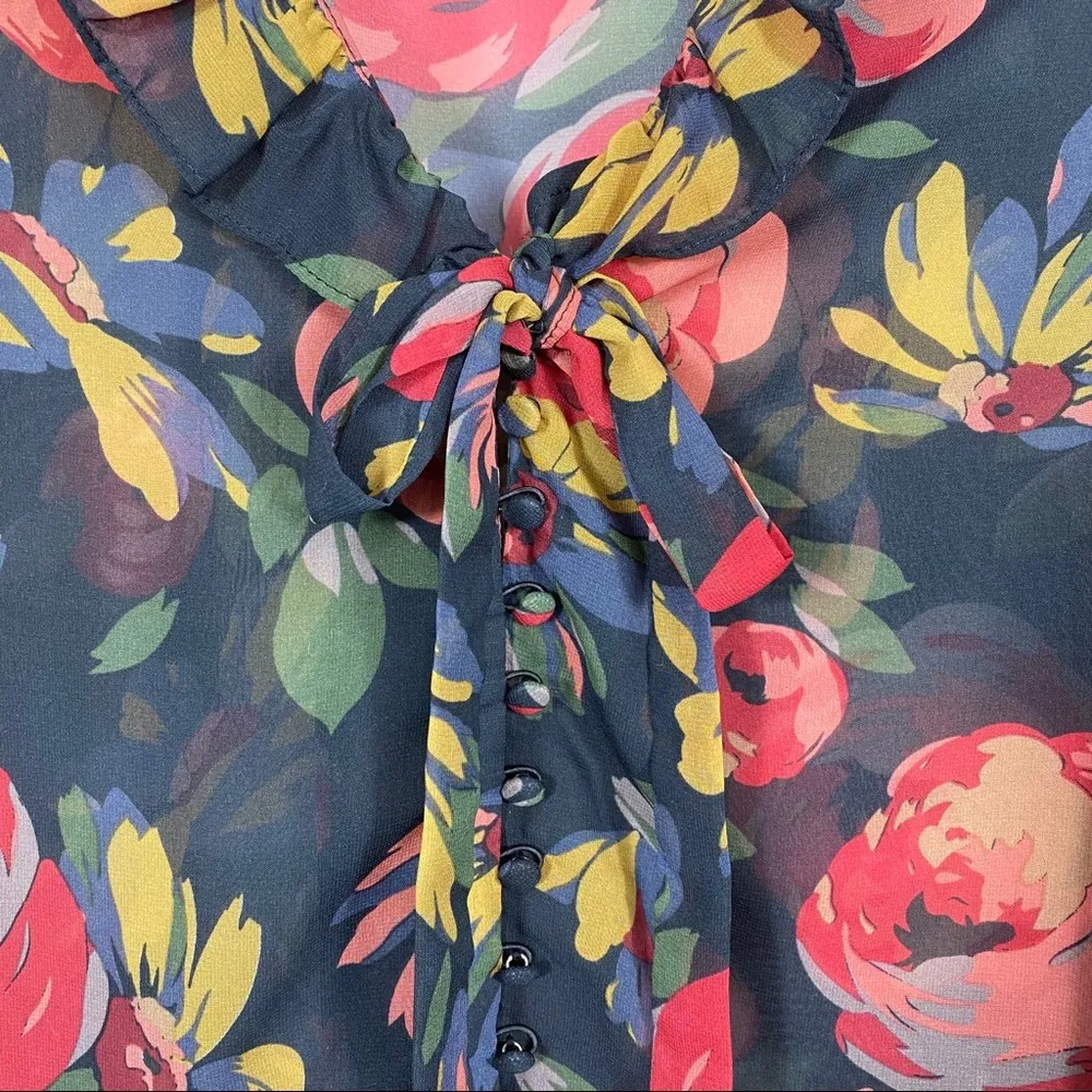 Majorelle Floral Ruffle Semi Sheer Peasant Top Boho Bohemian Cottagecore - Image 5