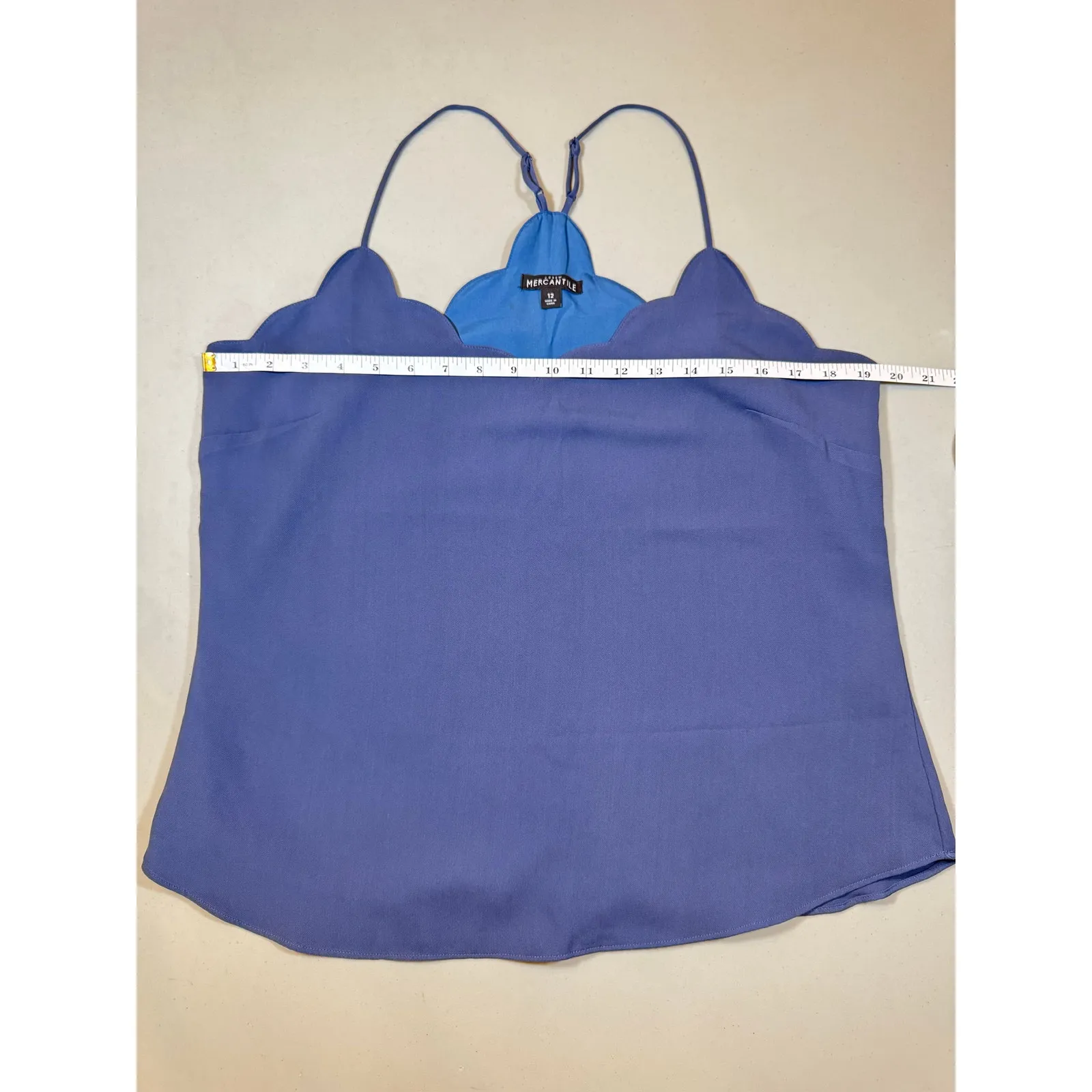 J. Crew Mercantile Scalloped Edge Cami Top Size 12 Blue Lined Adjustable Straps - Image 2