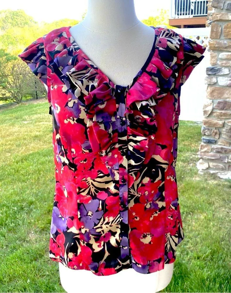 Anne Klein Button Down Cap Sleeve Ruffle Blouse - Image 3