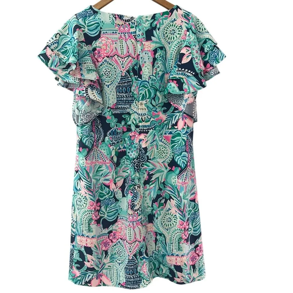 Lilly Pulitzer Kathie Shift Dress Lookin Sharp Satin Crepe Flounce Sleeve Size 8 - Image 6