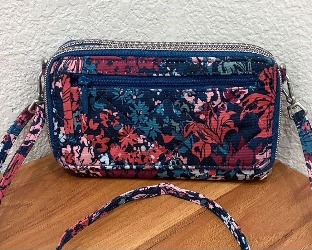 Cabbage Rose Cabernet RFID All In One Crossbody Bag Wallet - Image 2