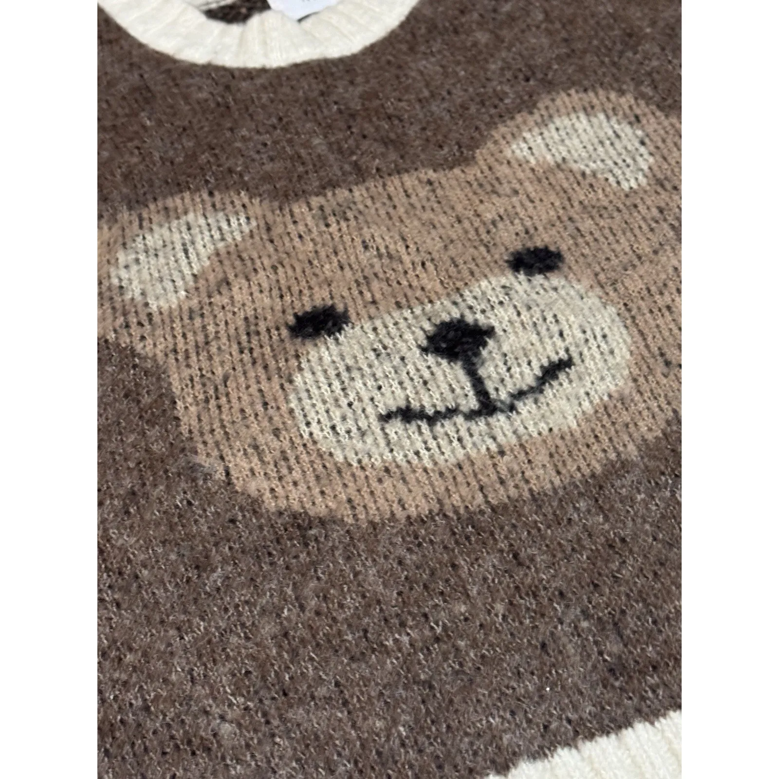 Anthropologie Luna Ivy Teddy Bear Long Sleeve Pullover Sweater Size Small Preppy Brown - Image 5