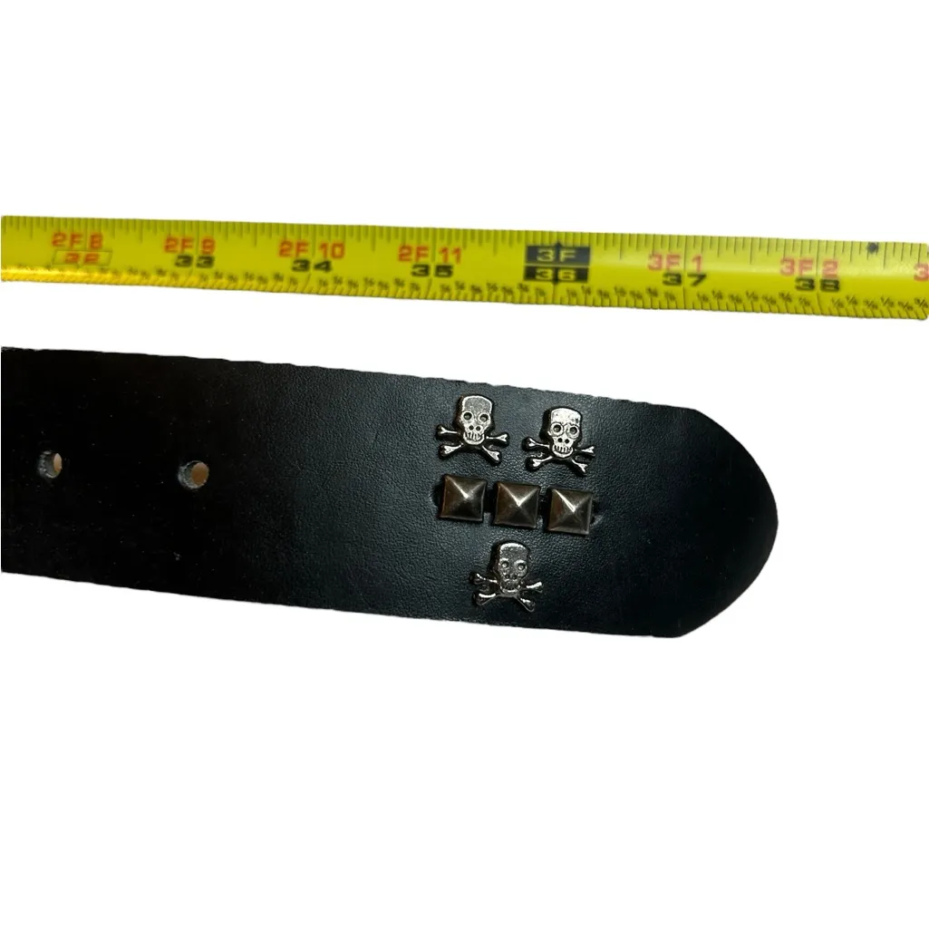 Black Studded Skulls Leather Belt 37.5” Gothic Grunge Style Statement Accessory - Image 4