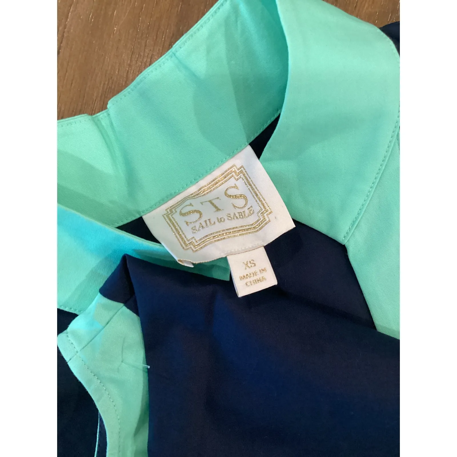 Sail to Sable stripe sleeveless cotton shift mini dress navy cabbage green xs - Image 2