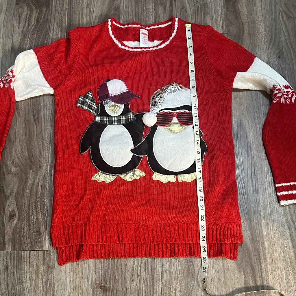 Holiday Time Red Penguin Crew Neck Sweater - Image 9