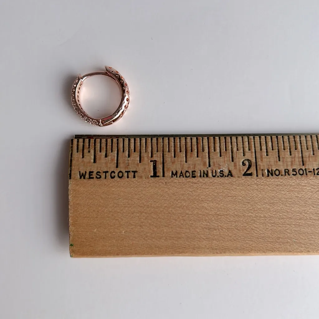 2 pair of rose gold tone sparkling earrings larger pair is from Guess - Image 8