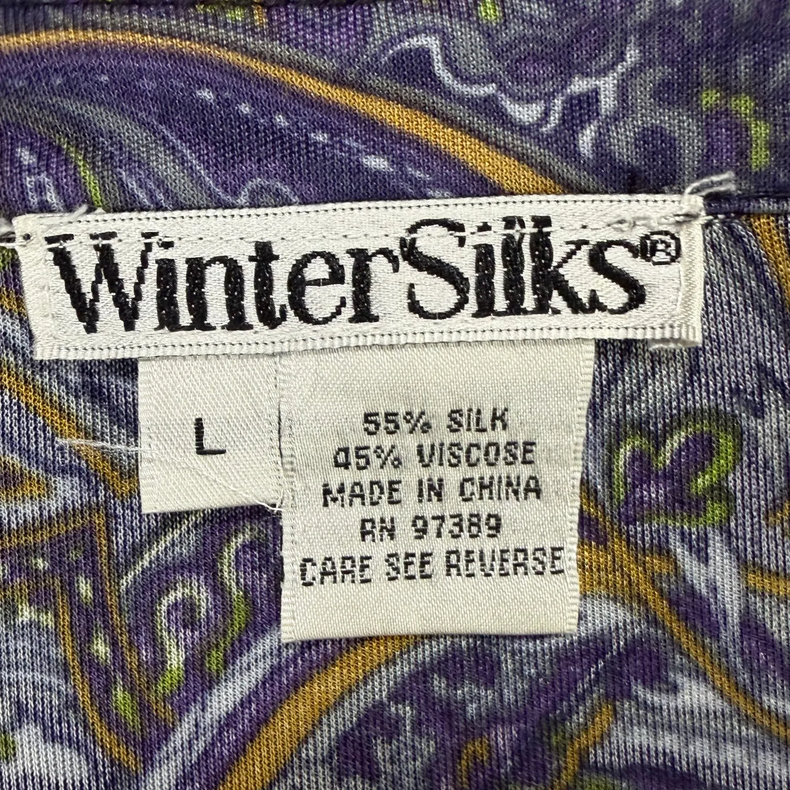 Winter Silks Y2K Babydoll Top L Purple Paisley Silk Blend Feminine Boho Blouse Size L - Image 13