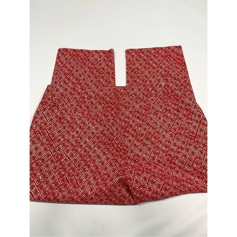 Chico's Women's Red Geometric Allover Print Mid-Rise Capri Casual Pants Size L/1 - Image 6