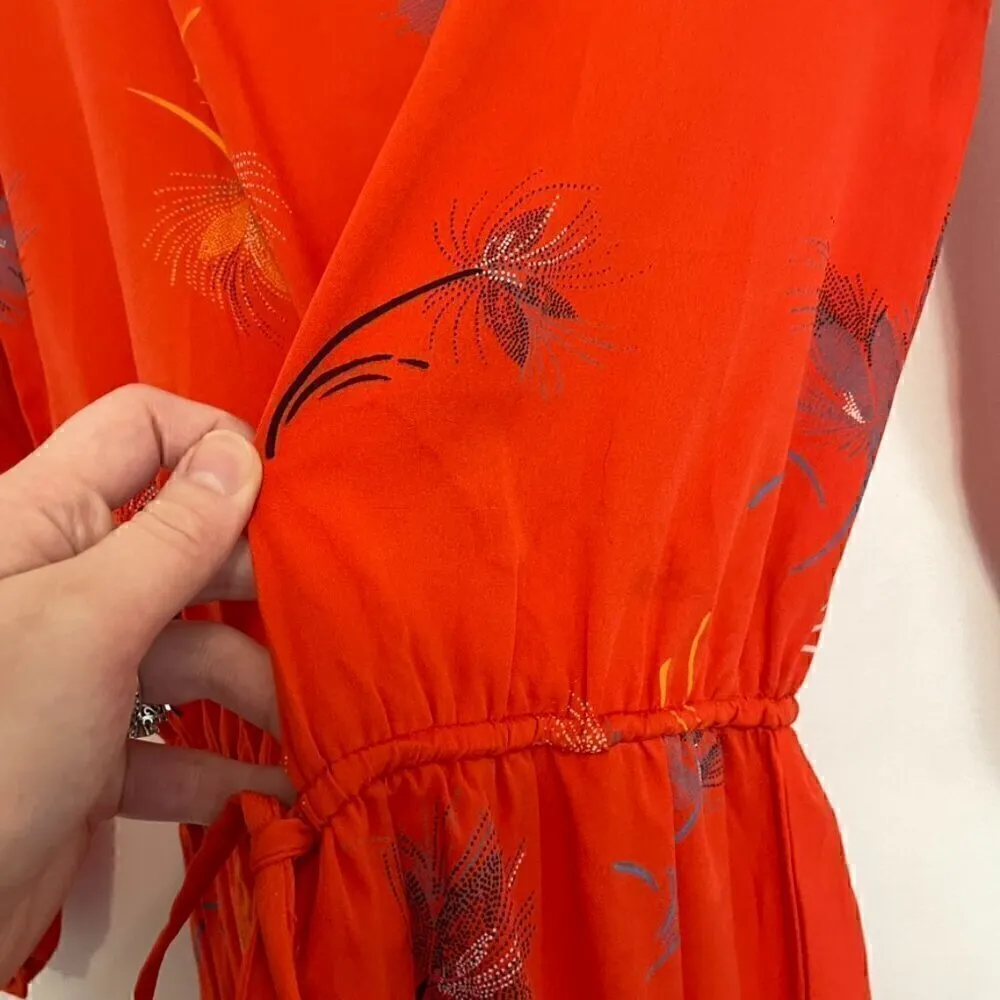 O'NEILL PACSUN Jules Shift Dress Red ish Floral 3/4 Sleeve Tie Waist Button Back - Image 8