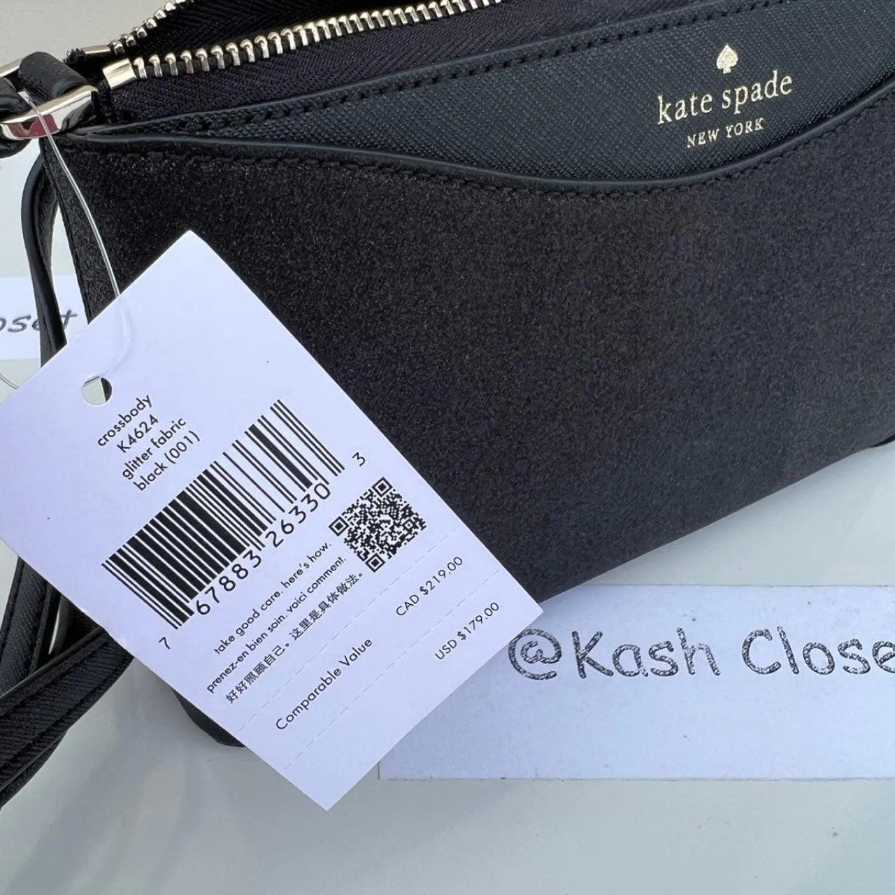 Kate Spade New York Black Glitter Fabric Crossbody Bag - Image 5