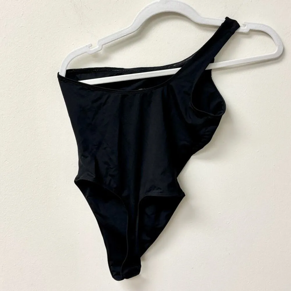 Icon Swim Sleeveless Asymmetric One Shoulder Thong Swimsuit Black Women's Size S - Image 3