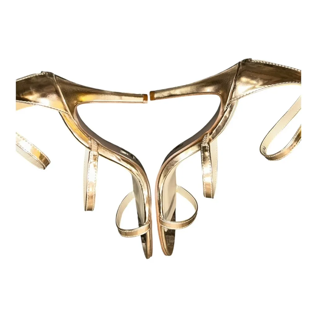 David’s Bridal Triple-Strap Gold Metallic Stiletto heels Style BACI Women’s Sz 8 - Image 14
