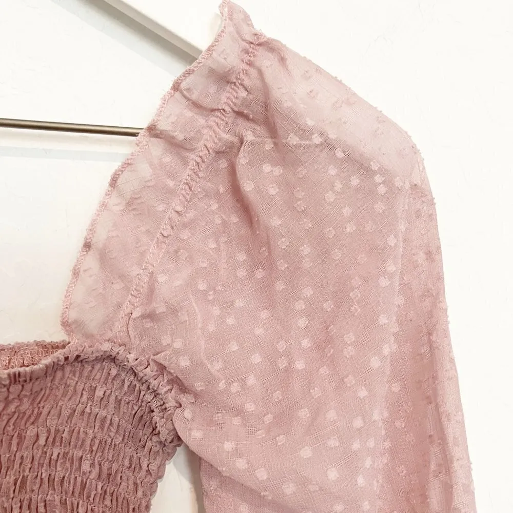 Princess Polly‎ Puff Sleeve Polka Dot Sheer Cropped Blouse Top in Pink Size 2 - Image 2