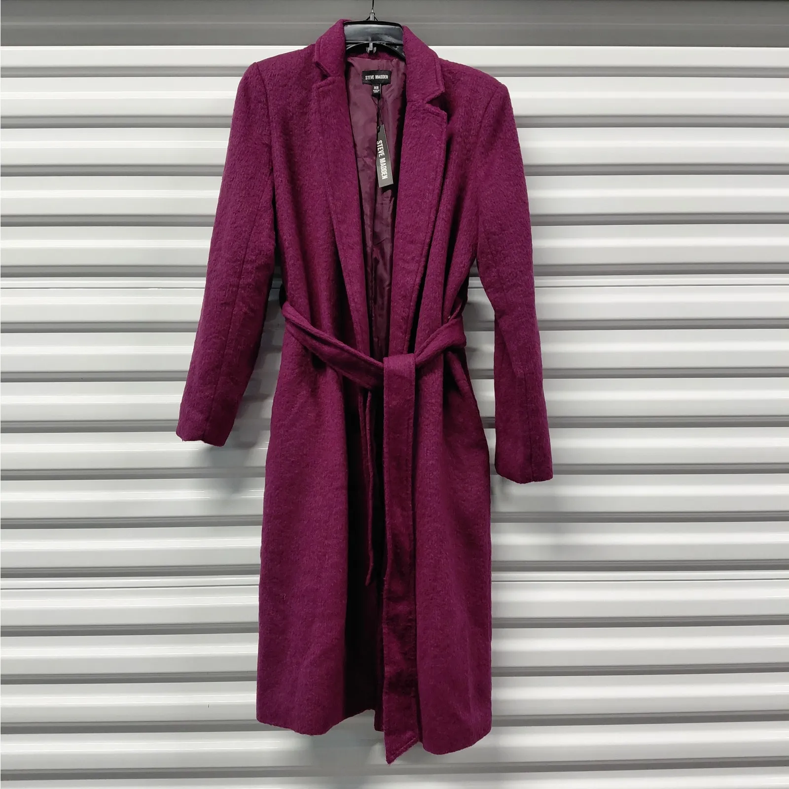 Steve Madden Womens Belted Long Coat Size XS Purple Textured Winter Chic Cozy - Image 3