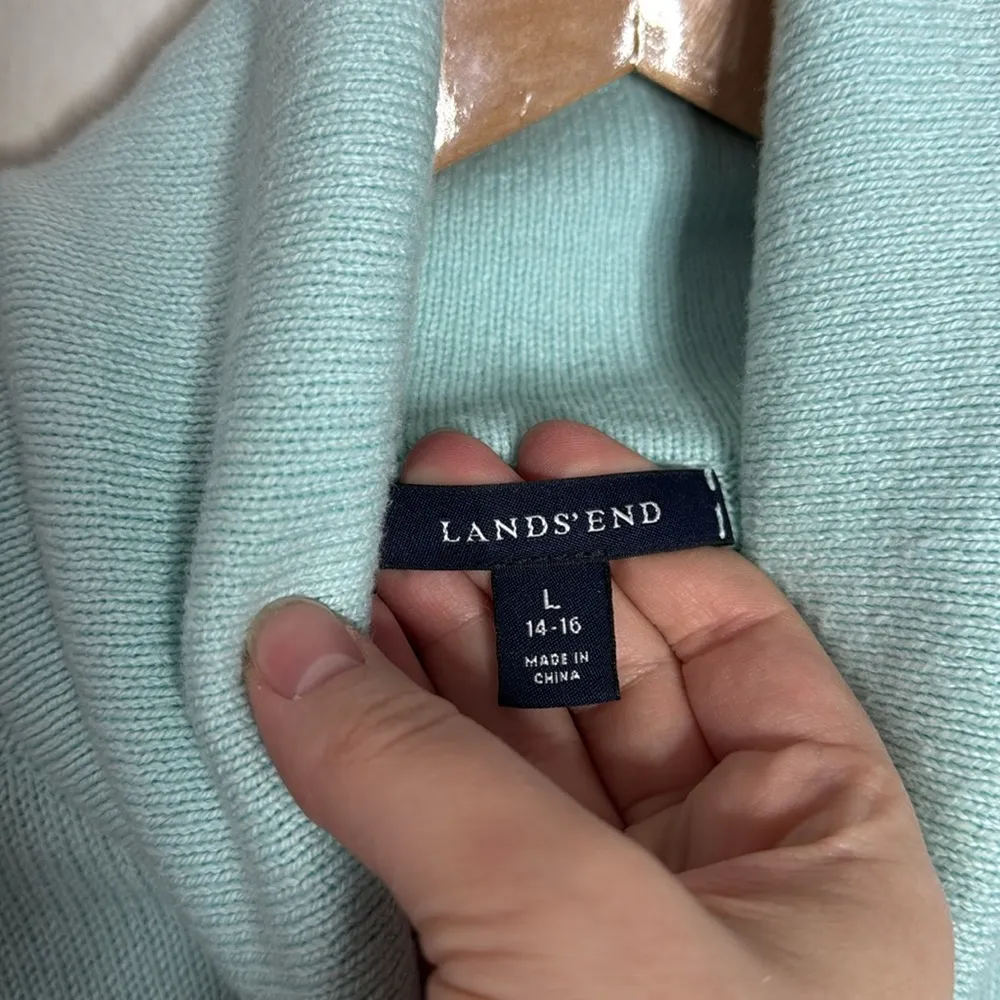 Lands' End Turtleneck Cotton wool pastel sea foam green sweater sz L (14 - 16) - Image 5