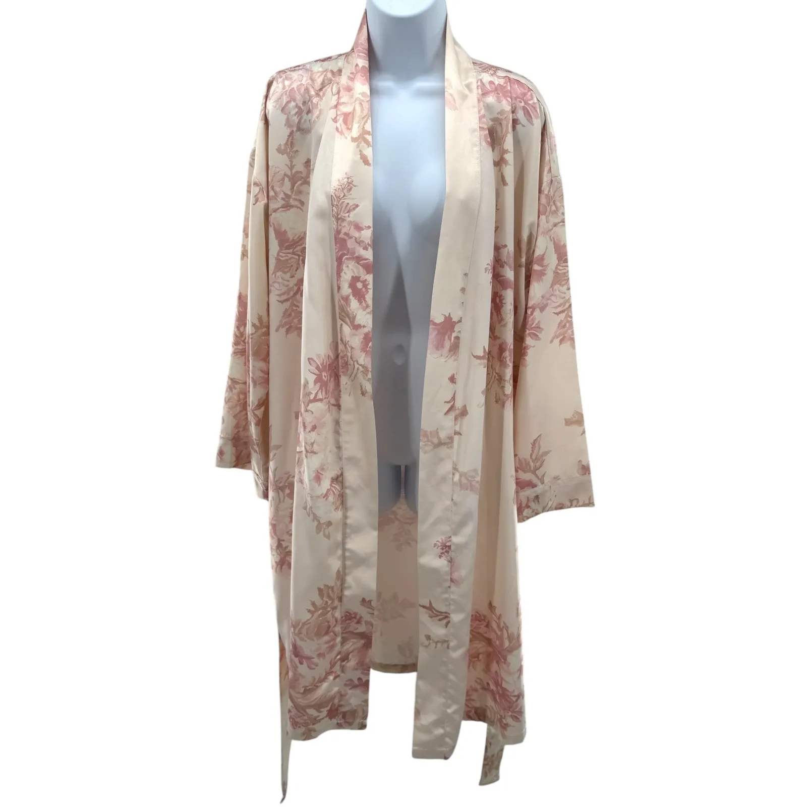 Monique Lhuillier‎ Pottery Barn Floral Satin Robe Kimono Belted Sleeve Pajama Tan Size undefined - Image 7