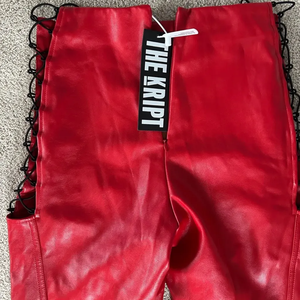 The Kript  Red Jaxon Vegan Leather Pants - Image 7