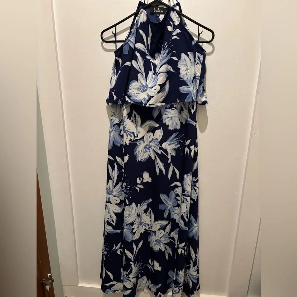 Lulus Love for Lanai Navy Blue & White Floral Print Two Piece Maxi Dress Sz L Size L - Image 5