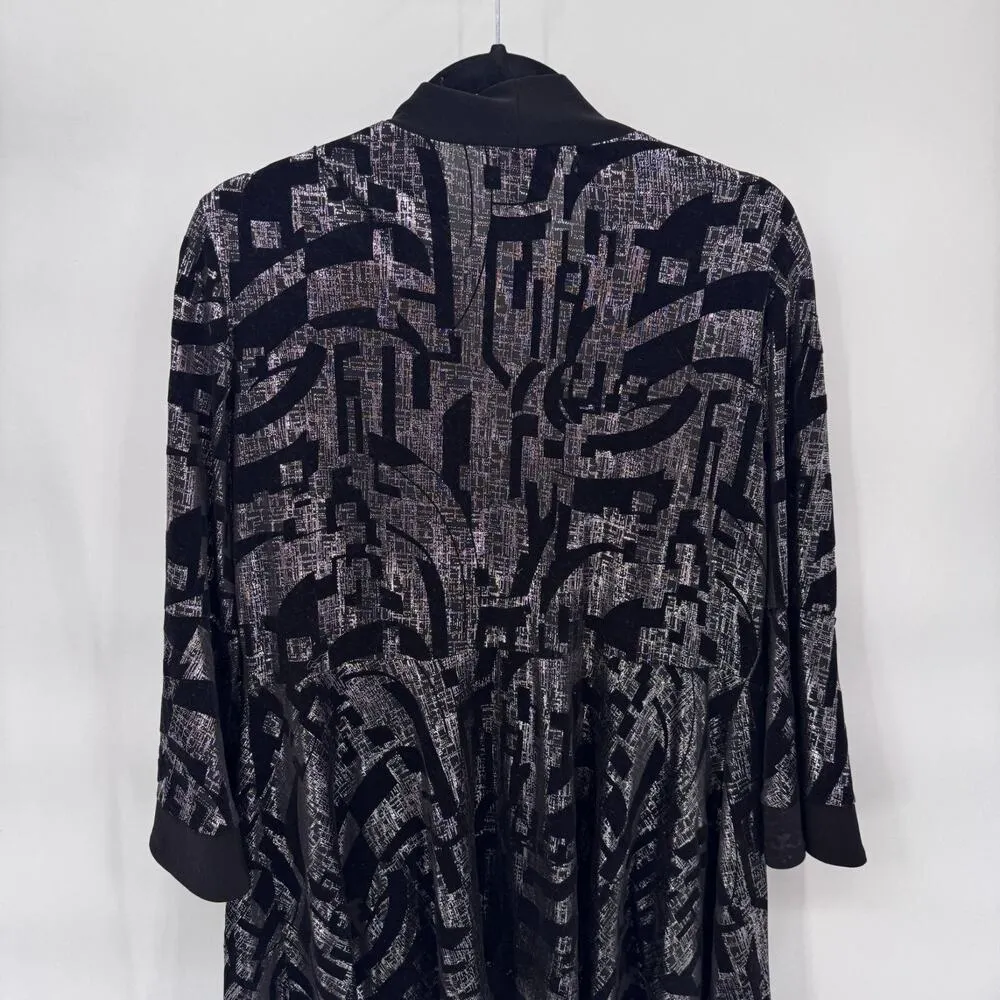Joseph Ribkoff Disco Cardigan Womens 16 Black Velvet Metallic Silver Bell Sleeve - Image 7