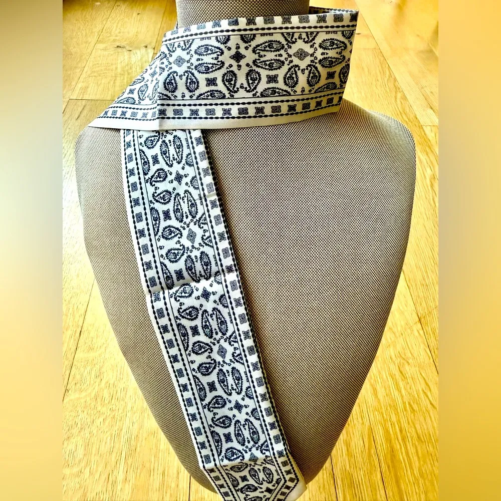 New Black and White Printed Silk Satin Scarf - Image 3