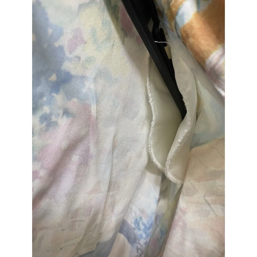 80s Express Women’s Button Down Shirt L Rayon Colorful Watercolor Garden Print - Image 6