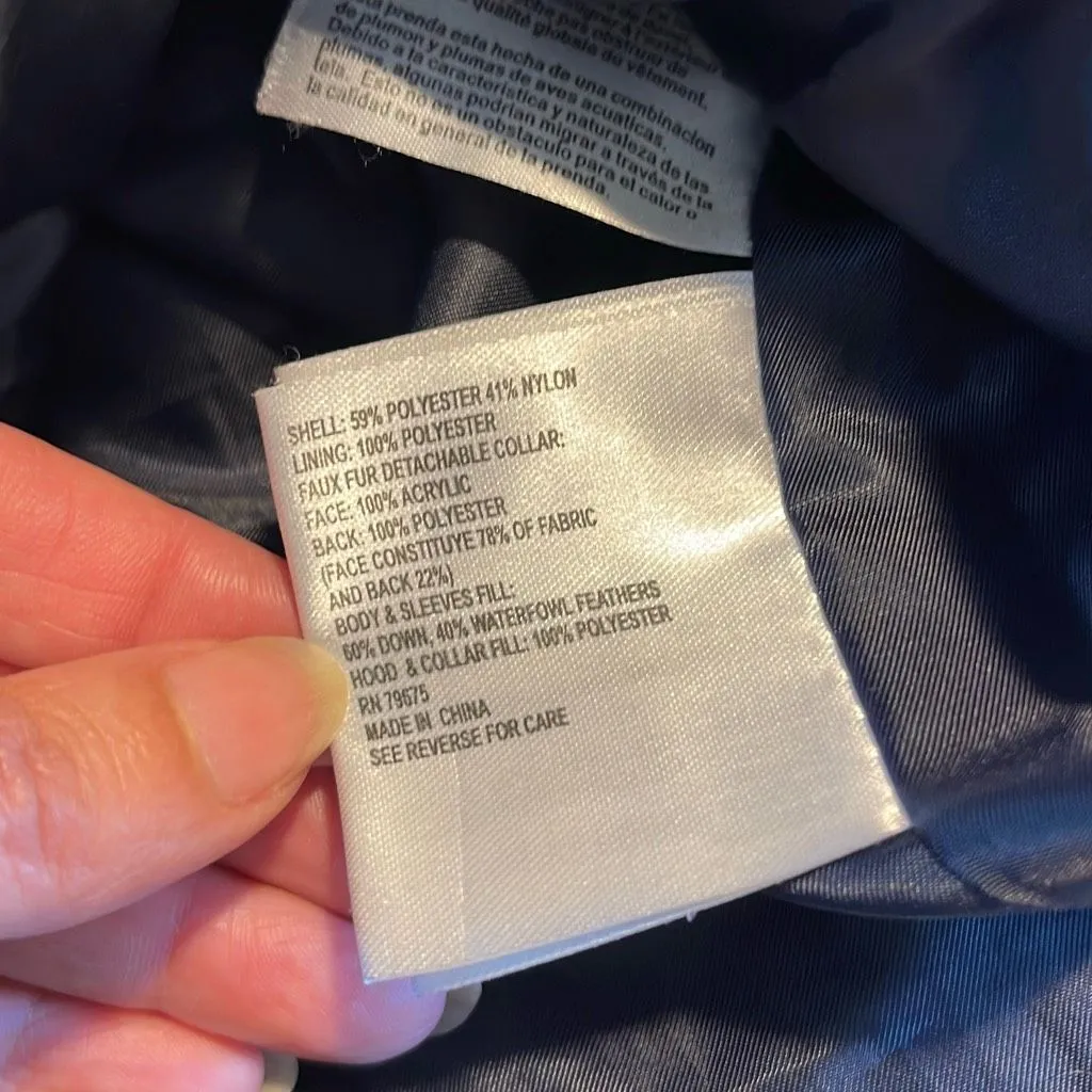 Michael Kors Womens Full Zip Faux Fur Collar Hooded‎ Down Puffer Coat Navy Small - Image 7