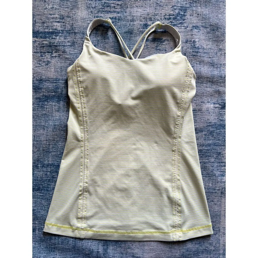Lululemon Neon Yellow Off White Free To Be Athletic Tank Top Size 6 - Image 2